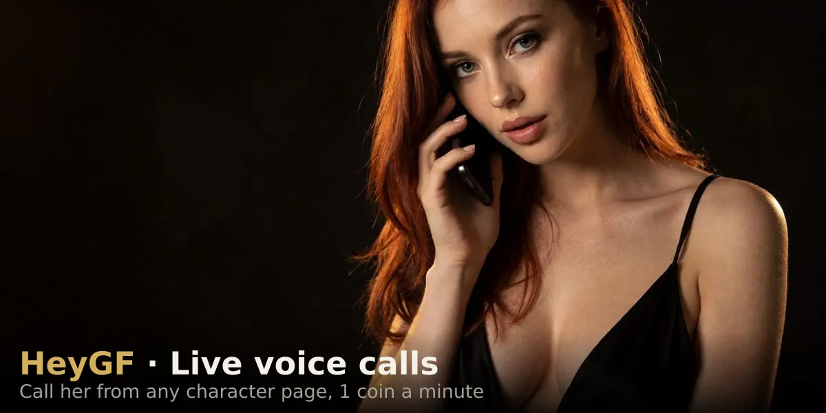 HeyGF live voice calls: call a character from her page, 1 coin a minute